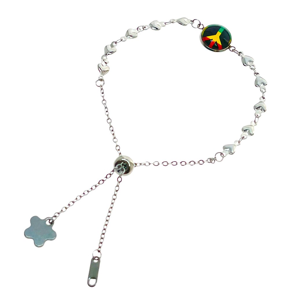 Rasta Peace Heart Slider Bracelet